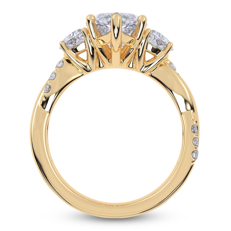 Main Image 4 of Marquise-Cut & Half Moon-Shaped Lab-Grown Diamond Three-Stone Engagement Ring 4 ct tw 14K Yellow Gold