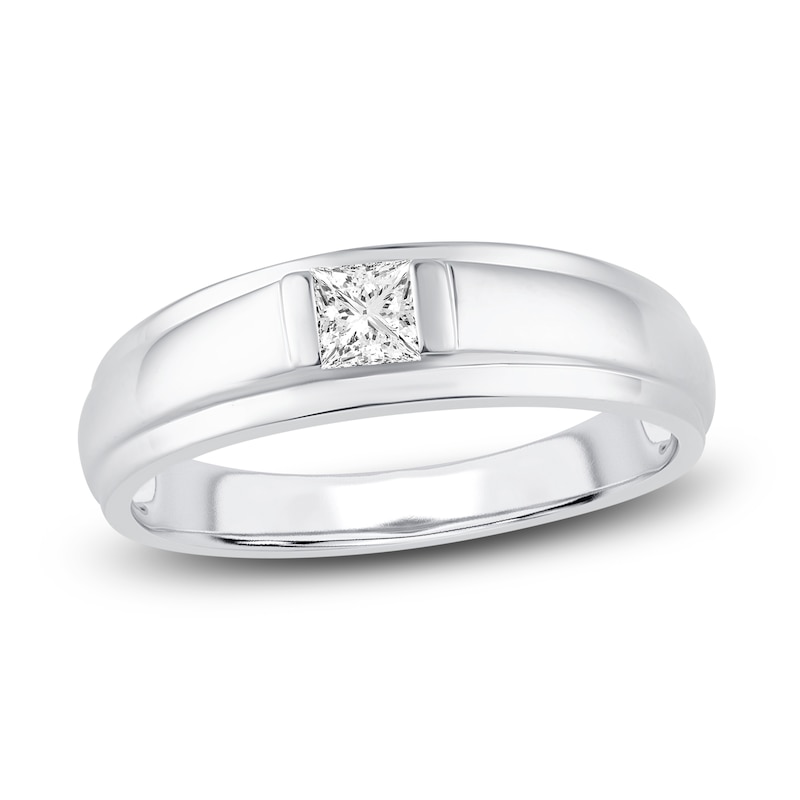 Main Image 1 of Men's Diamond Wedding Band 1/3 ct tw Square-cut 14K White Gold