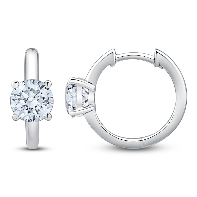 Main Image 1 of Lab-Grown Diamond Round-Cut Solitaire Hoop Earrings 2 ct tw 14K White Gold (VS2/F)