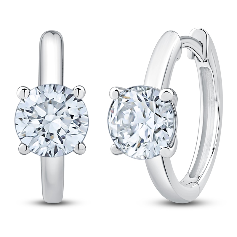 Main Image 2 of Lab-Grown Diamond Round-Cut Solitaire Hoop Earrings 2 ct tw 14K White Gold (VS2/F)