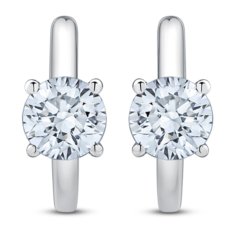 Main Image 3 of Lab-Grown Diamond Round-Cut Solitaire Hoop Earrings 2 ct tw 14K White Gold (VS2/F)