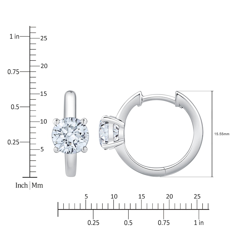 Main Image 4 of Lab-Grown Diamond Round-Cut Solitaire Hoop Earrings 2 ct tw 14K White Gold (VS2/F)