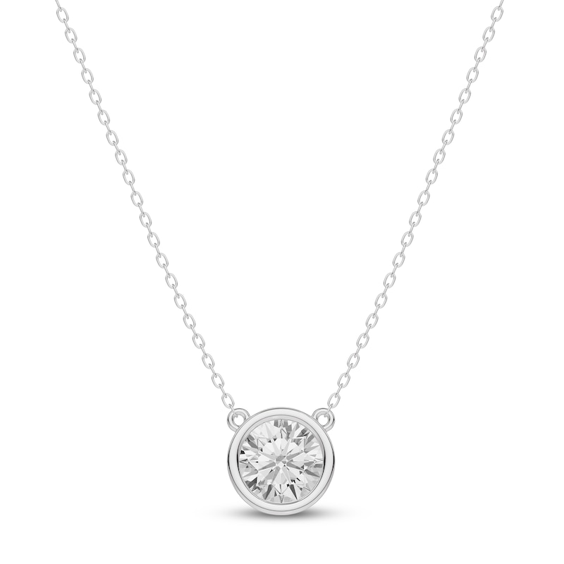 Main Image 1 of Jared Signature Lab-Grown Diamond Certified Round-Cut Solitaire Necklace 1-1/2 ct tw 14K White Gold 18" (VS2/F)