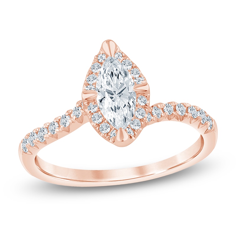 Main Image 1 of Certified Marquise-Cut Lab-Grown Diamond Halo Engagement Ring 3/4 ct tw 14K Rose Gold