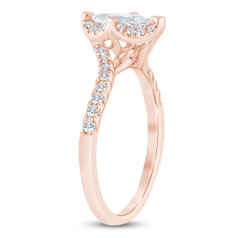 Main Image 2 of Certified Marquise-Cut Lab-Grown Diamond Halo Engagement Ring 3/4 ct tw 14K Rose Gold