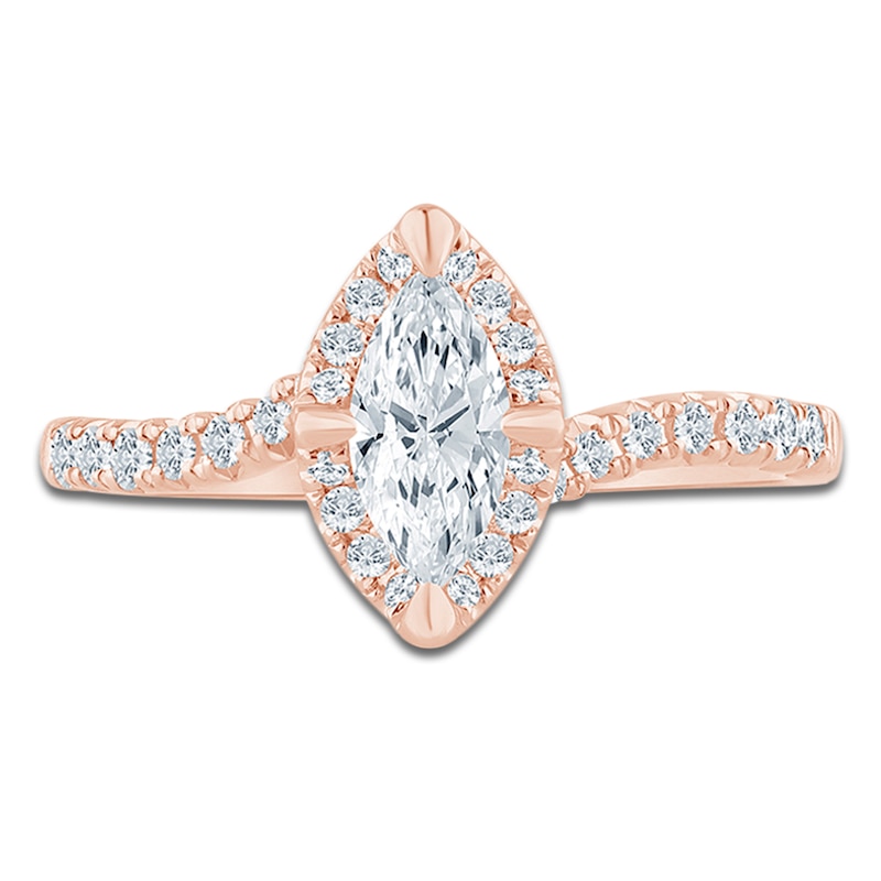 Main Image 3 of Certified Marquise-Cut Lab-Grown Diamond Halo Engagement Ring 3/4 ct tw 14K Rose Gold