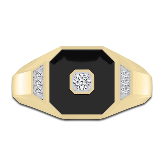 Men's Natural Onyx Ring 1/6 ct tw Diamonds 14K Yellow Gold