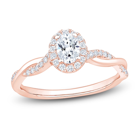Chosen Certified Oval-Cut Diamond Halo Twist Shank Engagement Ring 1/2 ct tw 14K Rose Gold
