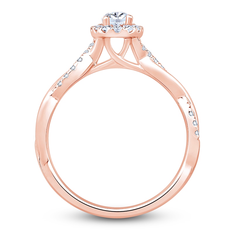 Main Image 2 of Certified Oval-Cut Diamond Halo Twist Shank Engagement Ring 1/2 ct tw 14K Rose Gold