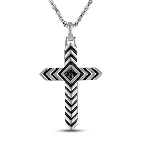1933 by Esquire Men's Black Diamond Chevron Cross Necklace 1/10 ct tw Sterling Silver 22"
