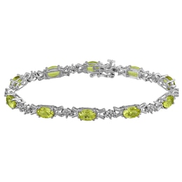 Oval Birthstone Bracelet with Diamond Accents (2 Stones)
