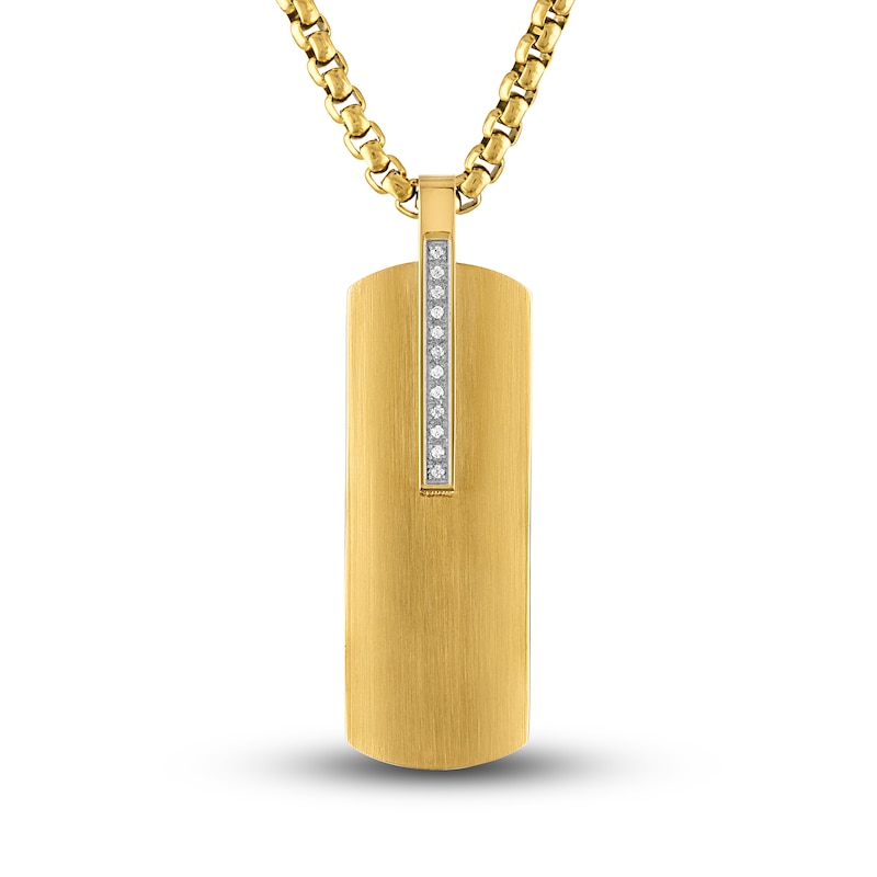 Main Image 1 of Dog Tag Necklace 1/20 ct tw Ion-Plated Stainless Steel 22"