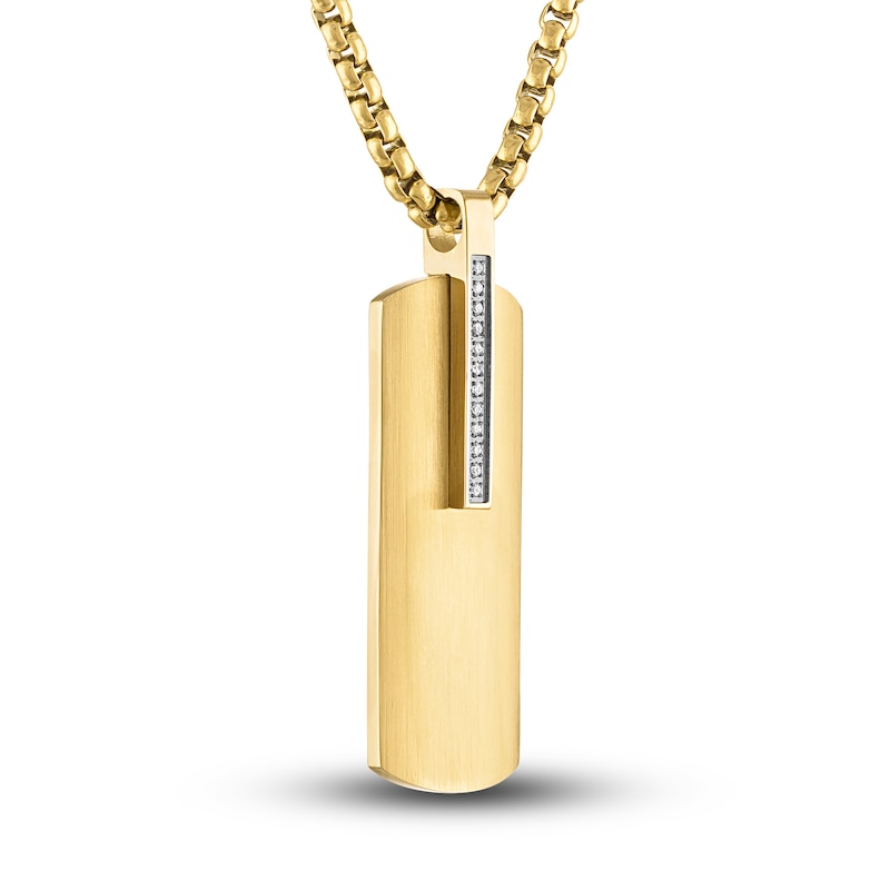 Main Image 2 of Dog Tag Necklace 1/20 ct tw Ion-Plated Stainless Steel 22"