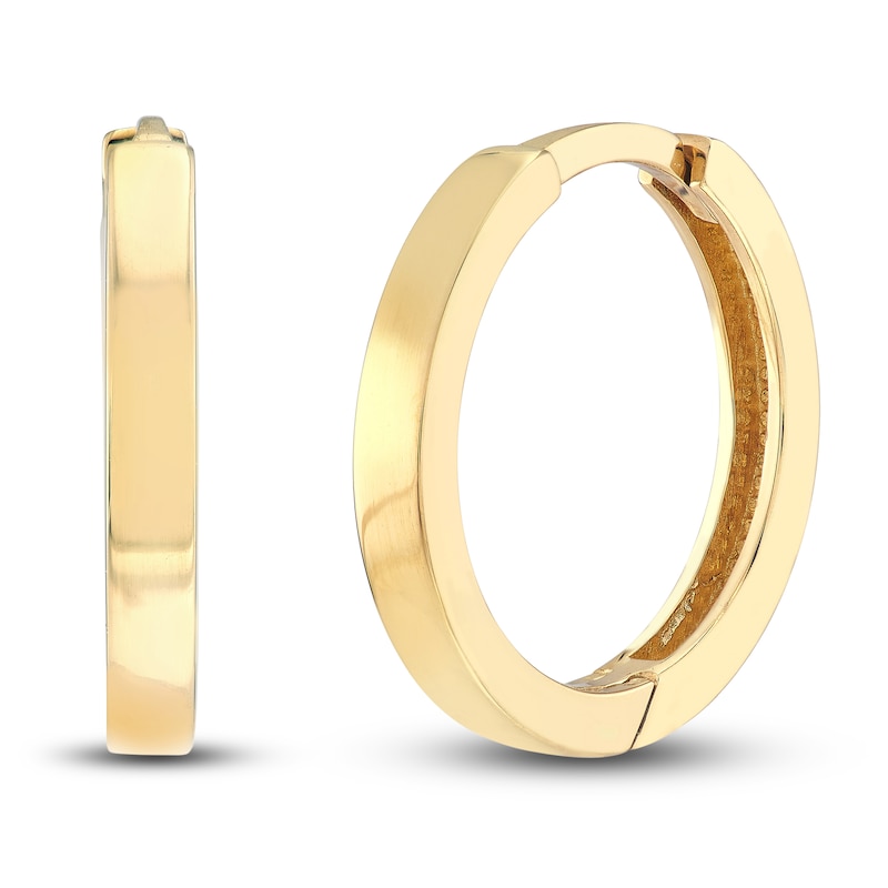 Polished Square Huggie Earrings 14K Yellow Gold 14.25mm