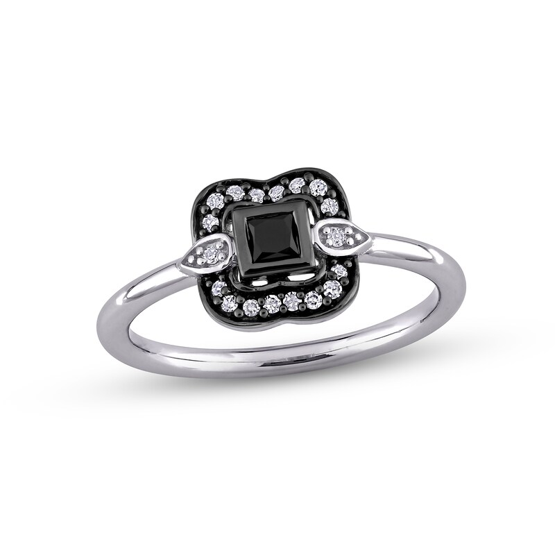Black & White Diamond Ring 1/4 ct tw Princess/Round 10K White Gold