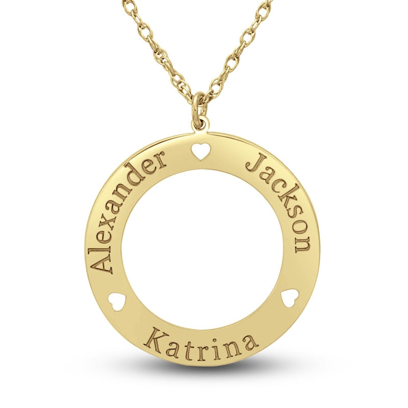 Main Image 1 of Engravable Loop Pendant Necklace Yellow Gold-Plated Sterling Silver 24mm 18" Adj.