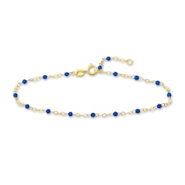 Bead Bracelet Blue Enamel 14K Yellow Gold 7.5"