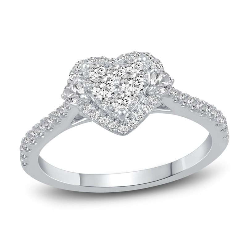 Diamond Heart Engagement Ring 5/8 ct tw Round 14K White Gold