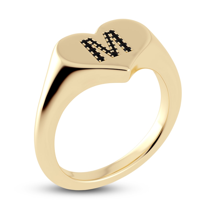 Juliette Maison Black Diamond Initial Heart Signet Ring 1/6 ct tw Round 10K Yellow Gold