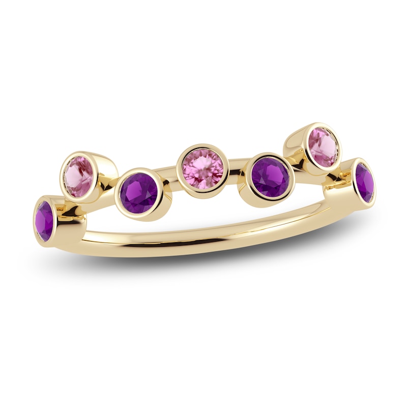 Main Image 1 of Juliette Maison Natural Amethyst & Natural Pink Tourmaline Ring 10K Yellow Gold