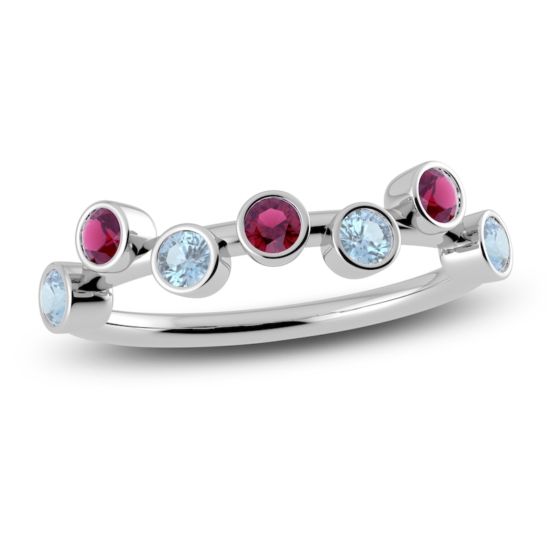 Main Image 1 of Juliette Maison Natural Aquamarine & Natural Rhodolite Garnet Ring 10K White Gold