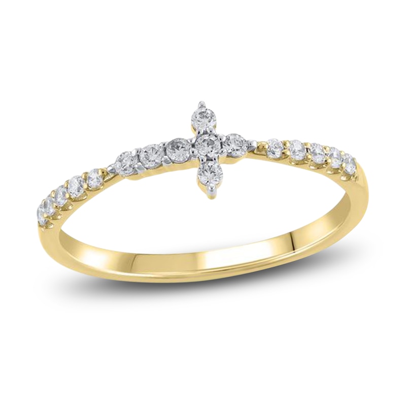 Main Image 1 of Diamond Cross Ring 1/5 ct tw Round 10K Yellow Gold