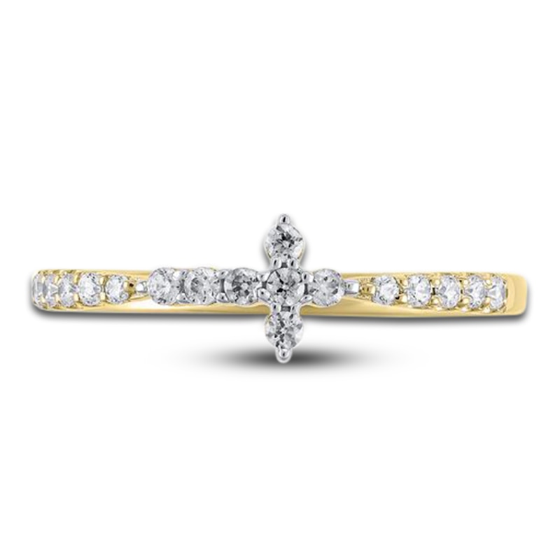 Main Image 3 of Diamond Cross Ring 1/5 ct tw Round 10K Yellow Gold