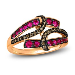 Le Vian Wrapped In Chocolate Natural Pink Sapphire Ring 1/5 ct tw Diamonds 14K Strawberry Gold