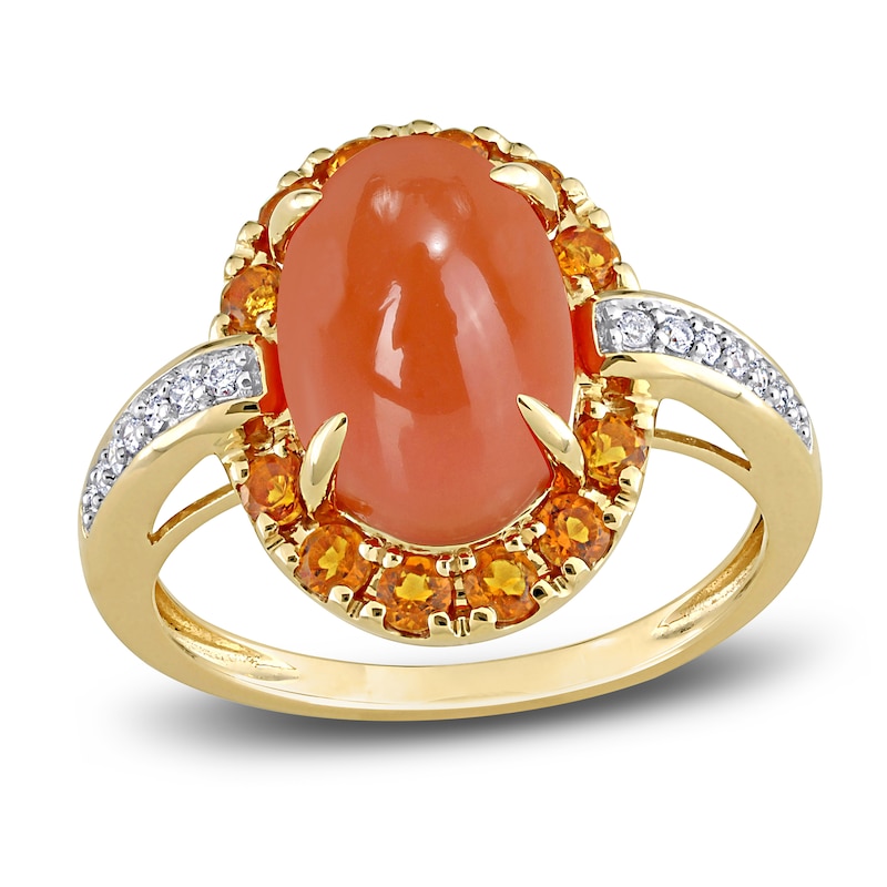 Natural Orange Moonstone & Citrine Ring 1/10 ct tw Round 14K Yellow Gold
