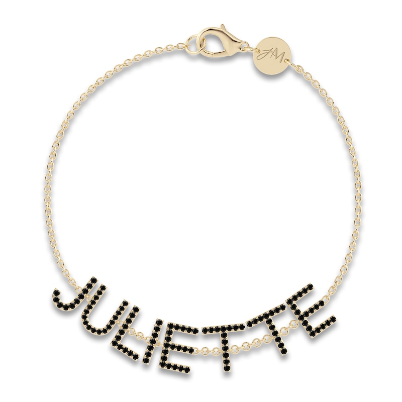 Main Image 2 of Juliette Maison Black Diamond Station Name Bracelet 1/4 ct tw Round 10K Yellow Gold