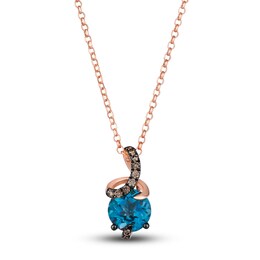 Le Vian Wrapped In Chocolate Natural Blue Topaz Necklace 1/8 ct tw Diamonds 14K Strawberry Gold 19&quot;