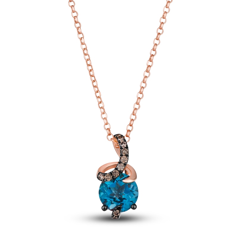 Le Vian Wrapped In Chocolate Natural Blue Topaz Necklace 1/8 ct tw Diamonds 14K Strawberry Gold 19"