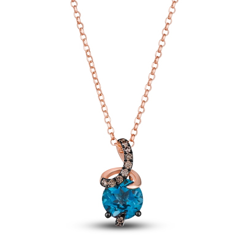 Main Image 1 of Le Vian Wrapped In Chocolate Natural Blue Topaz Necklace 1/8 ct tw Diamonds 14K Strawberry Gold 19"