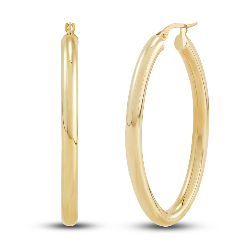 Tube Hoop Earrings 10K Yellow Gold 40mm