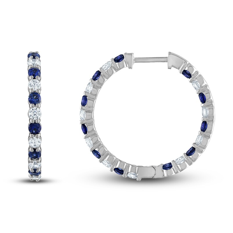 Vera Wang WISH Diamond & Blue Sapphire Hoop Earrings 3/4 ct tw Round 10K White Gold