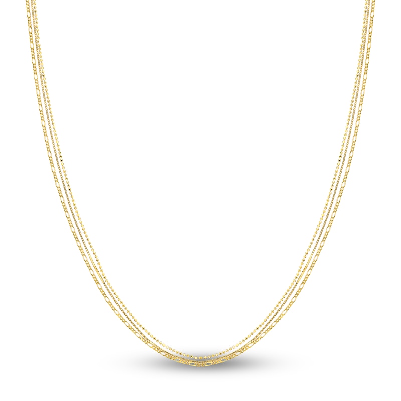 Solid Bead, Box & Figaro Chain Necklace 14K Yellow Gold 18"