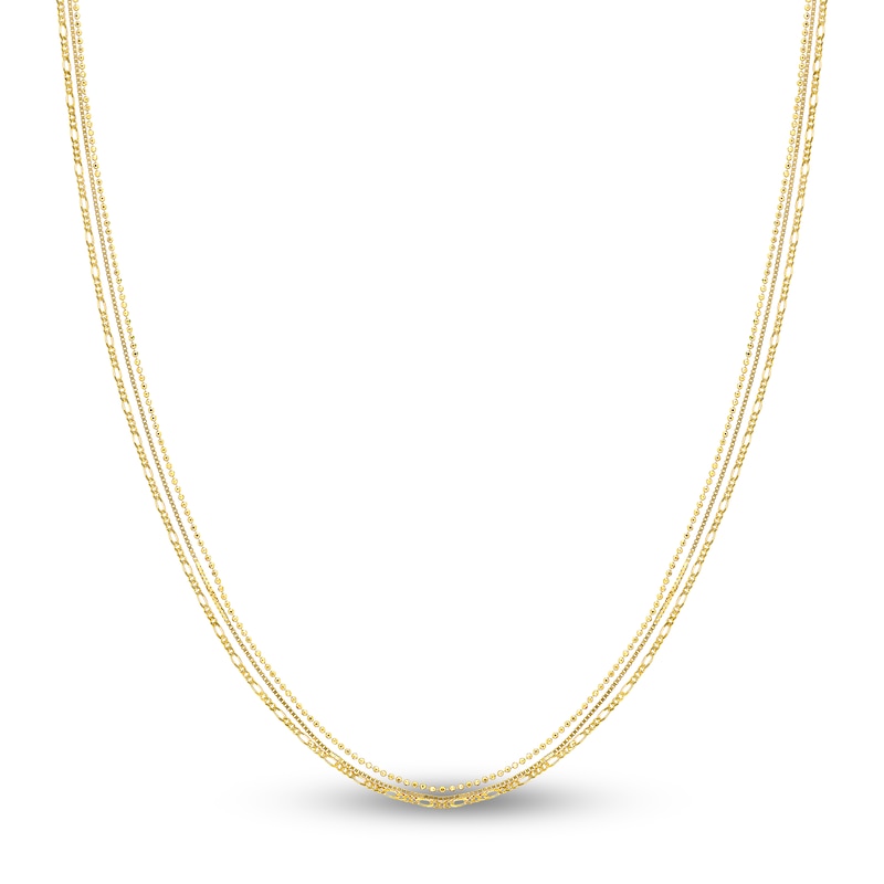 Main Image 1 of Bead, Box & Figaro Chain Necklace 14K Yellow Gold 18"