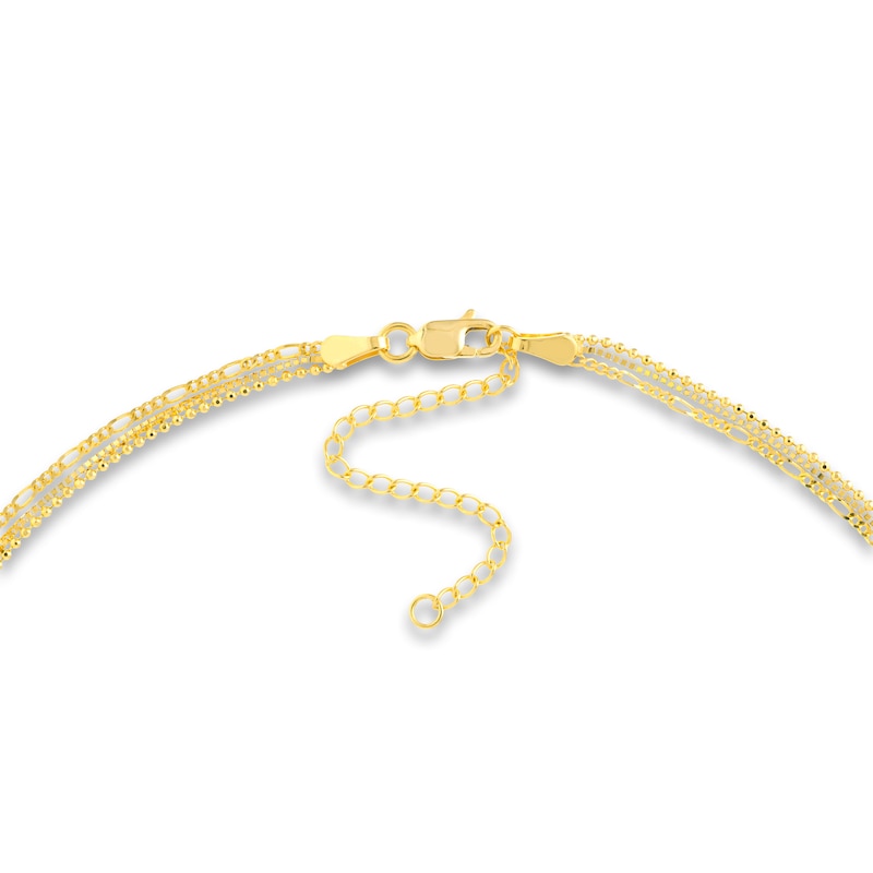 Solid Bead, Box & Figaro Chain Necklace 14K Yellow Gold 18"