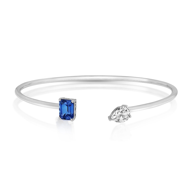 Lab-Created Blue Sapphire & Lab-Created White Sapphire Bangle Bracelet 10K White Gold/Stainless Steel