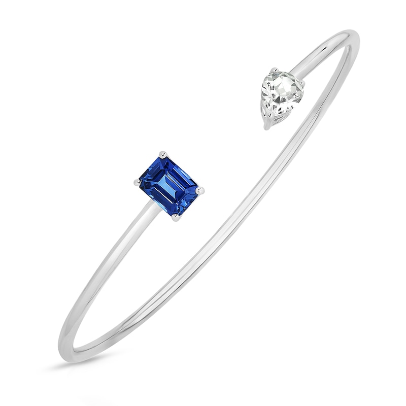 Blue & White Lab-Created Sapphire Bangle Bracelet 10K White Gold/Stainless Steel