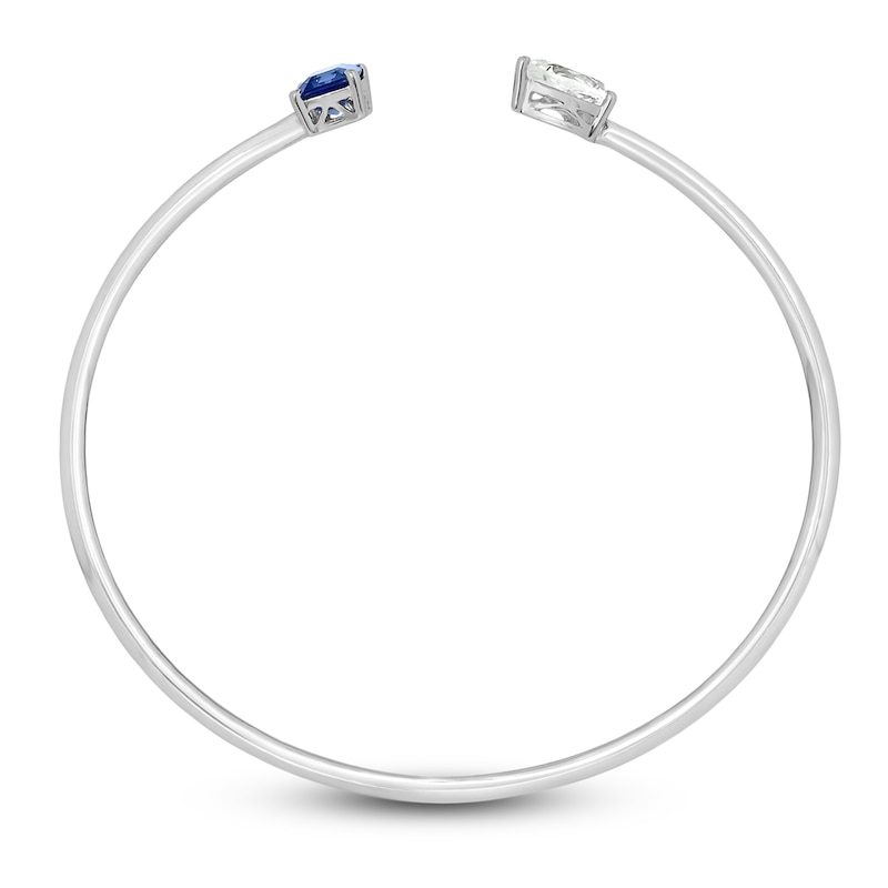 Lab-Created Blue Sapphire & Lab-Created White Sapphire Bangle Bracelet 10K White Gold/Stainless Steel