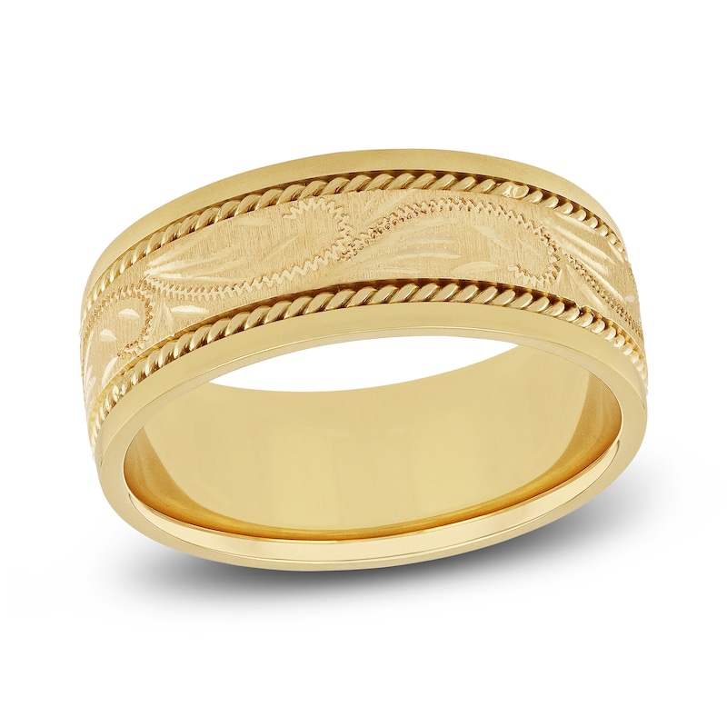 Men's Engraved Wedding Band 14K Yellow Gold