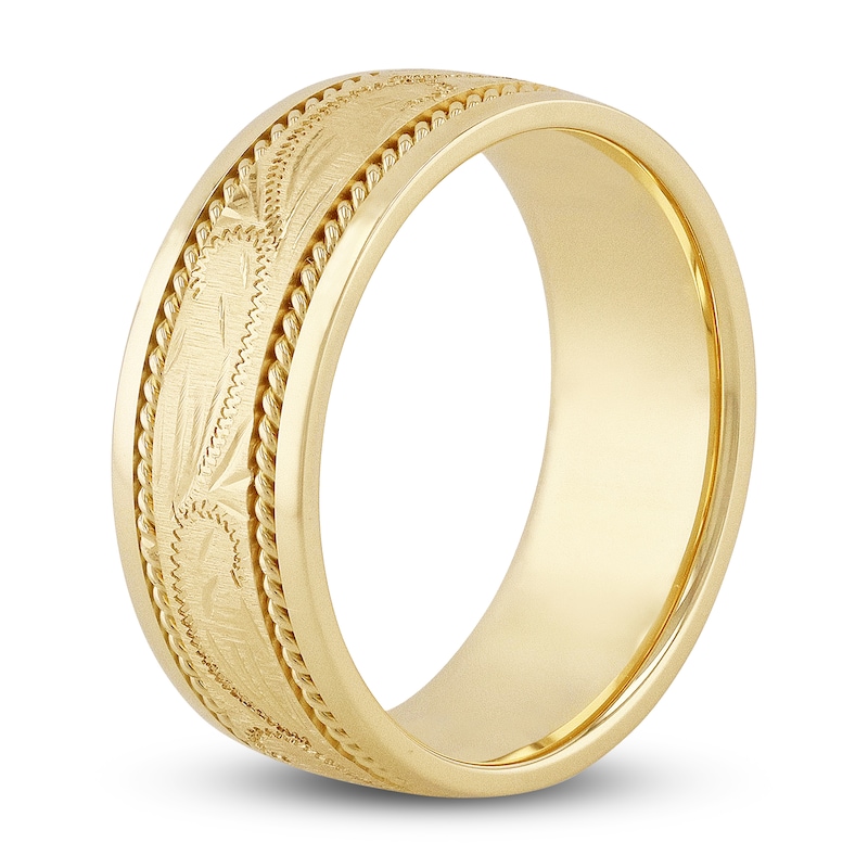 Men's Engraved Wedding Band 14K Yellow Gold