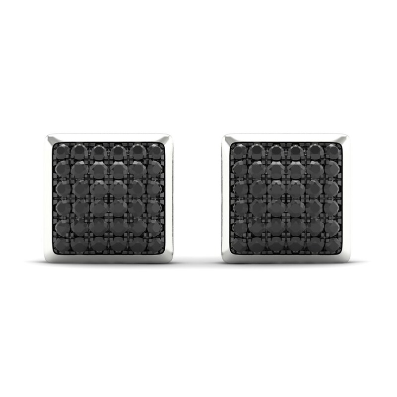 Men's Black Diamond Stud Earrings 1/2 ct tw Round 10K White Gold