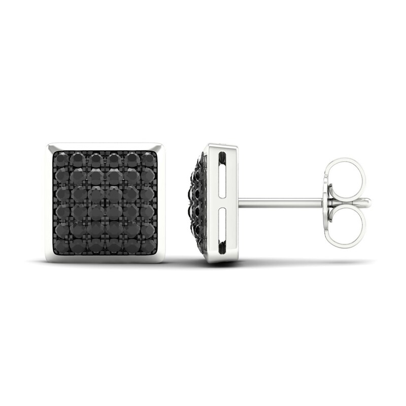 Men's Black Diamond Stud Earrings 1/2 ct tw Round 10K White Gold