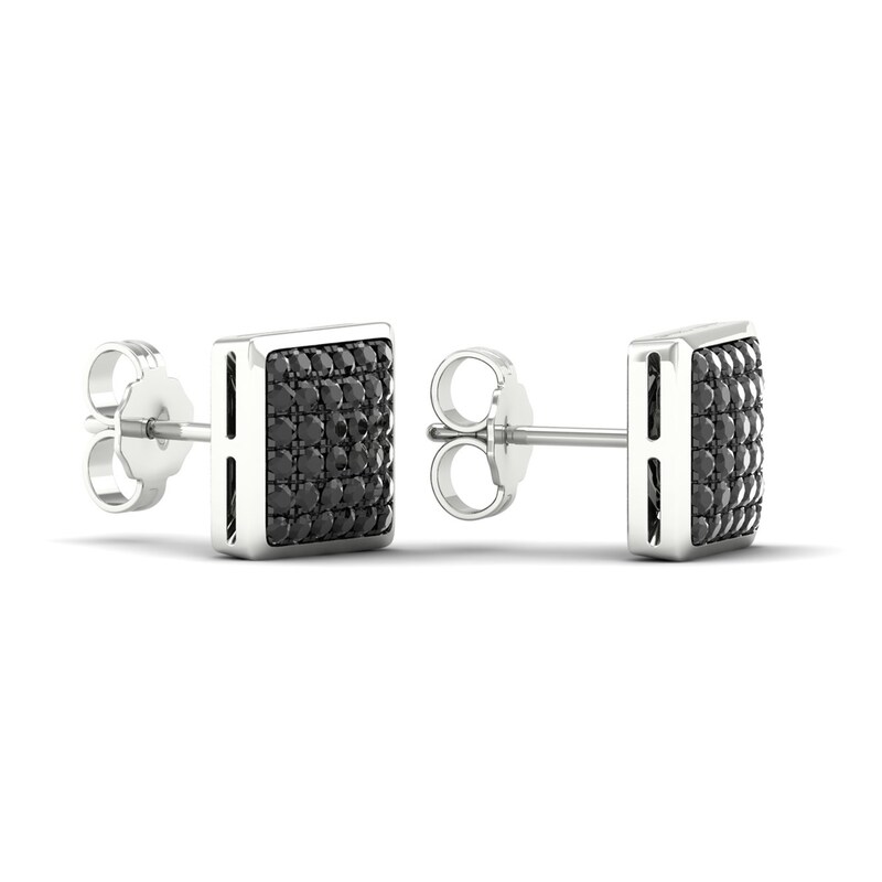 Men's Black Diamond Stud Earrings 1/2 ct tw Round 10K White Gold
