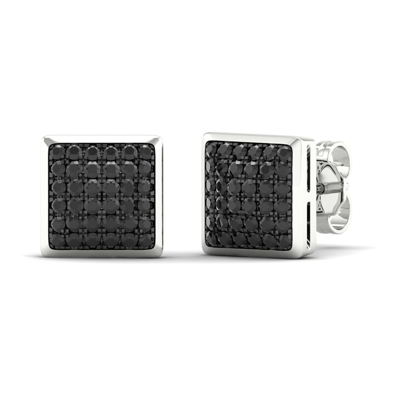 Men's Black Diamond Stud Earrings 1/2 ct tw Round 10K White Gold