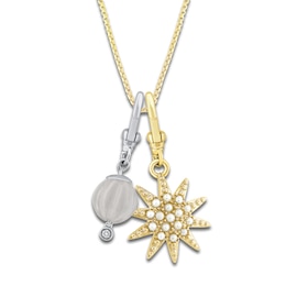 Charm'd by Lulu Frost Freshwater Cultured Pearl, White Lab-Created Sapphire and Diamond Accent Charm 18" Box Chain Necklace Set 10K Two-Tone Gold