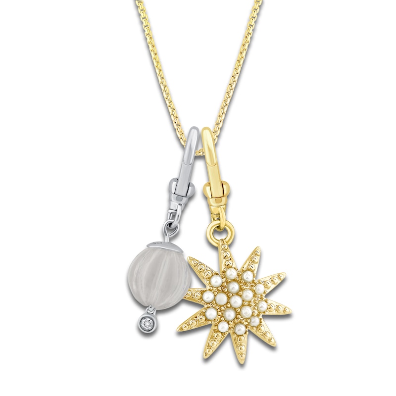 Main Image 1 of Charm'd by Lulu Frost Freshwater Cultured Pearl, White Lab-Created Sapphire and Diamond Accent Charm 18" Box Chain Necklace Set 10K Two-Tone Gold