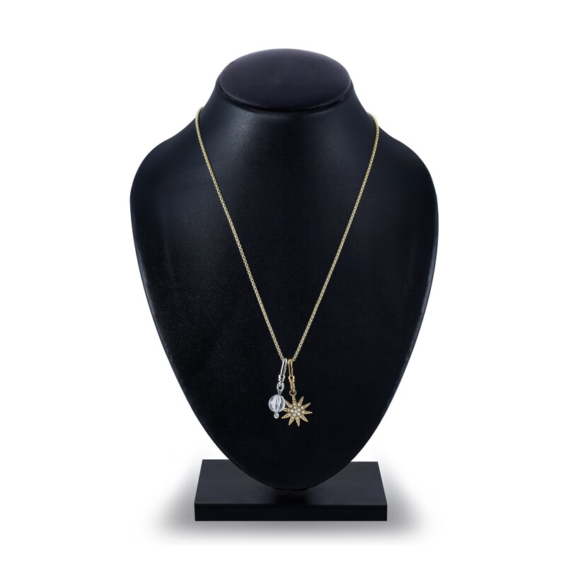 Main Image 2 of Charm'd by Lulu Frost Freshwater Cultured Pearl, White Lab-Created Sapphire and Diamond Accent Charm 18" Box Chain Necklace Set 10K Two-Tone Gold